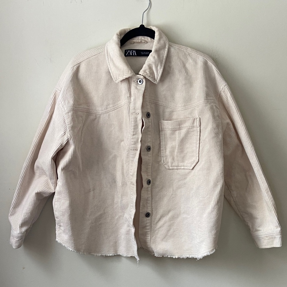 Zara White Corduroy Button Up Jacket